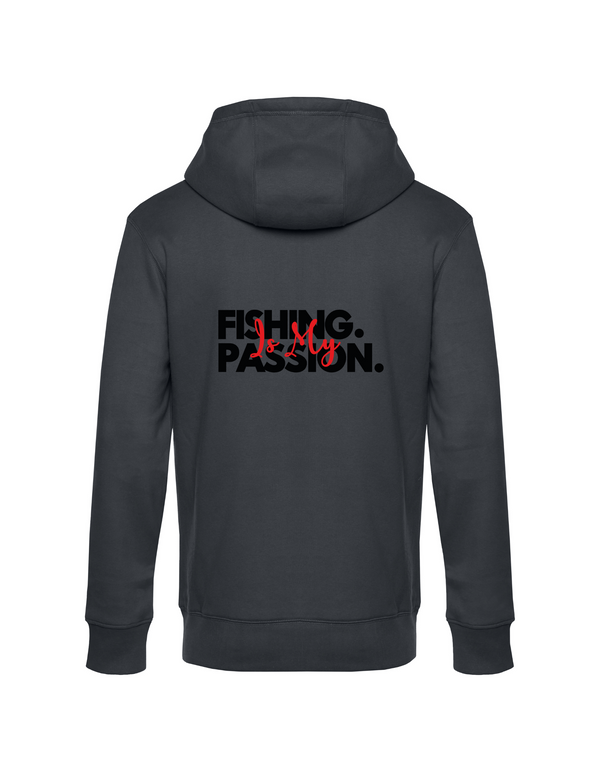 Zip-Hoodie Herren "Fishing is my Passion" Motiv Schwarz/Rot