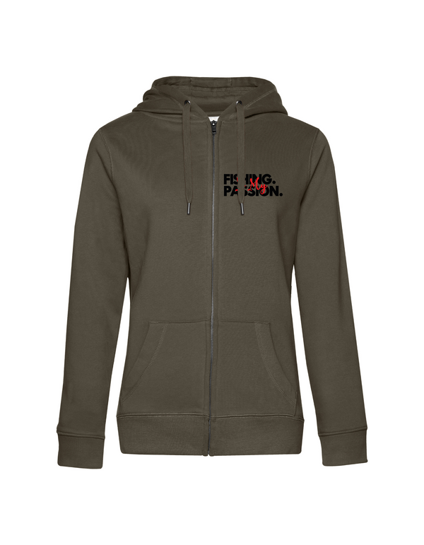 Zip-Hoodie Damen "Fishing is my Passion" Motiv Schwarz/Rot