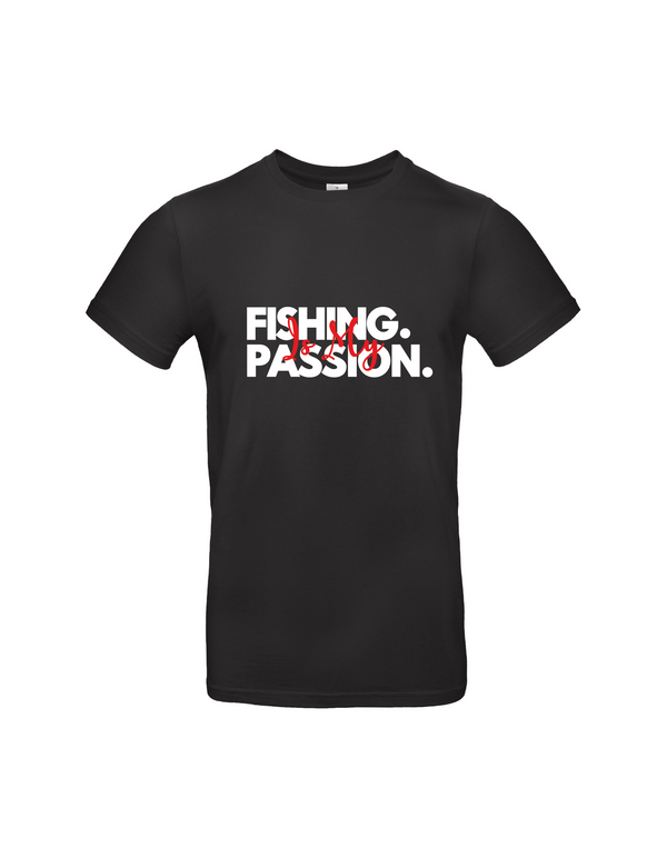 T-Shirt Herren "Fishing is my Passion" Motiv Weiß/Rot