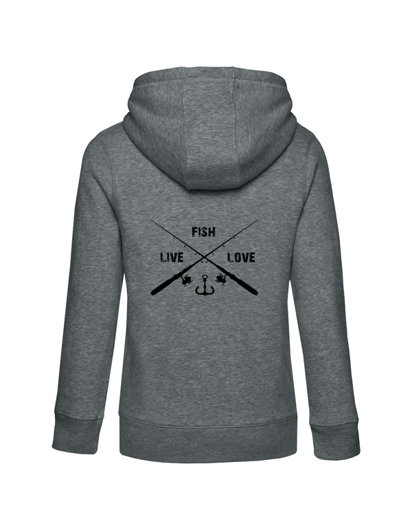 Women's zip hoodie "Fishing is my Passion" motif black/red