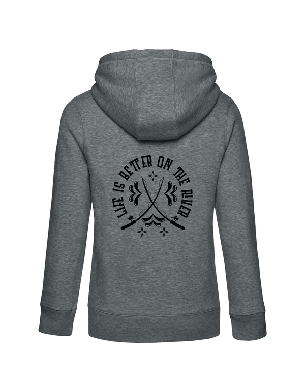 Women's zip hoodie "Fishing is my Passion" motif black/red