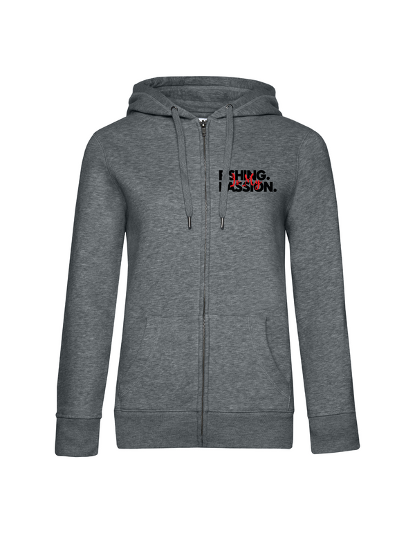 Zip-Hoodie Damen "Fishing is my Passion" Motiv Schwarz/Rot