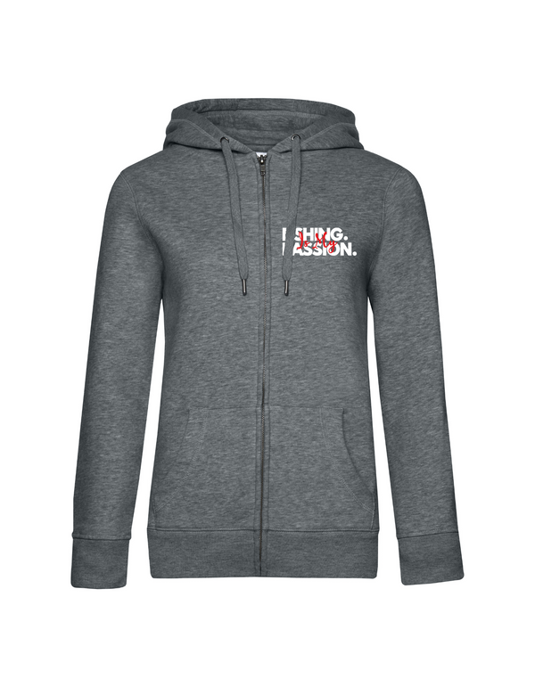 Zip-Hoodie Damen "Fishing is my Passion" Motiv Weiß/Rot