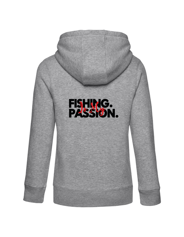 Zip-Hoodie Damen "Fishing is my Passion" Motiv Schwarz/Rot