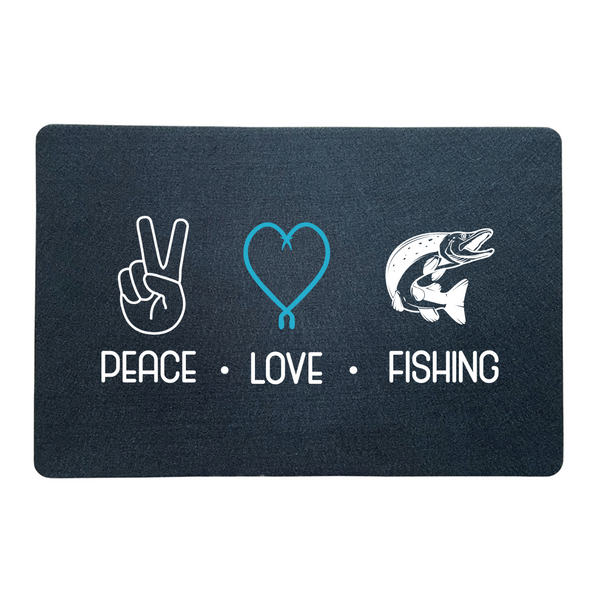 Fußmatte "Peace.Love.Fishing" blau