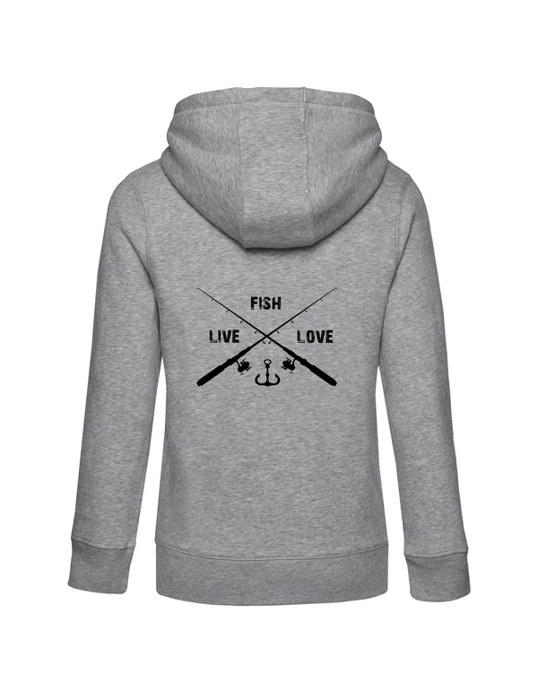 Sweat zippé à capuche femme motif "Fishing is my Passion" noir/rouge