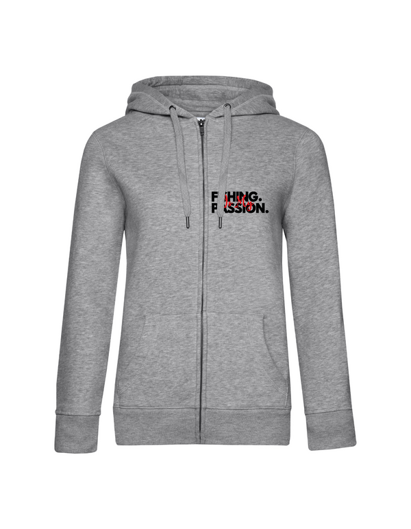 Zip-Hoodie Damen "Fishing is my Passion" Motiv Schwarz/Rot