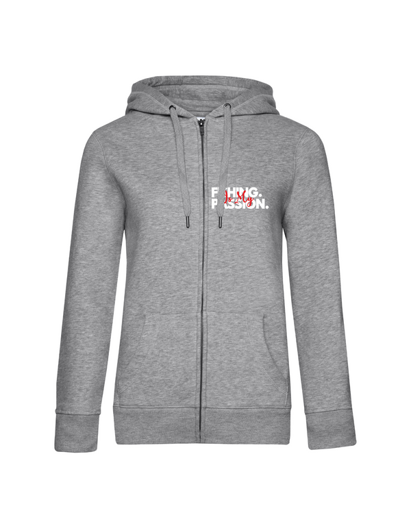 Zip-Hoodie Damen "Fishing is my Passion" Motiv Weiß/Rot