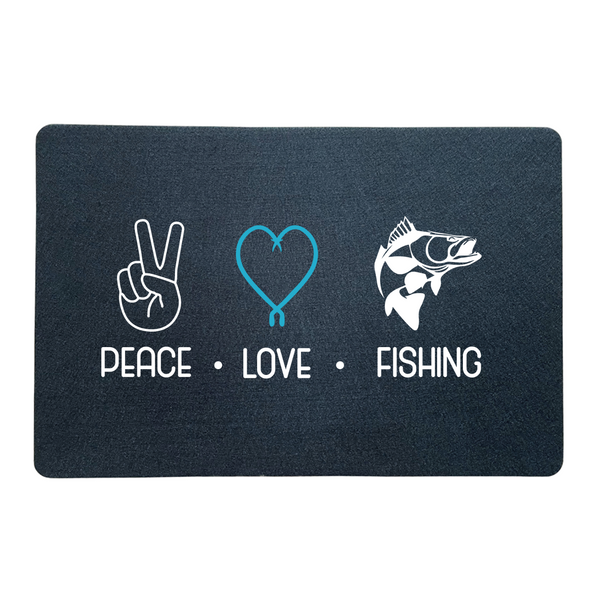 Fußmatte "Peace.Love.Fishing" blau