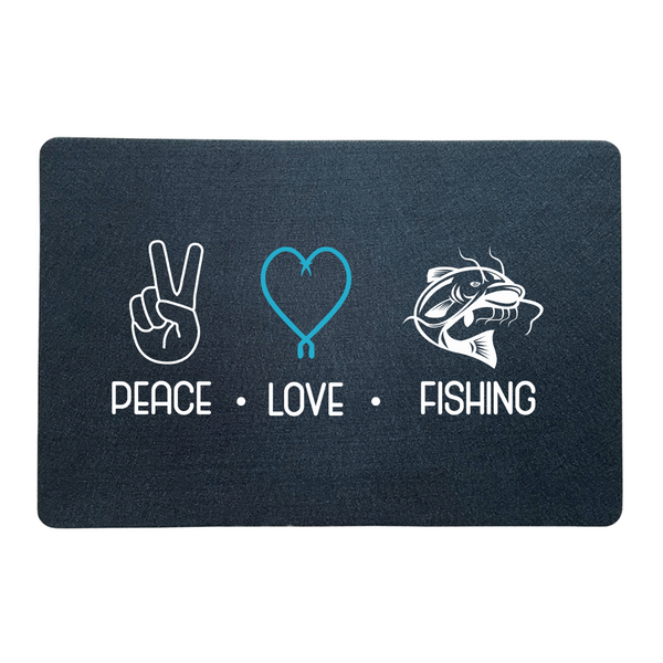 Fußmatte "Peace.Love.Fishing" blau