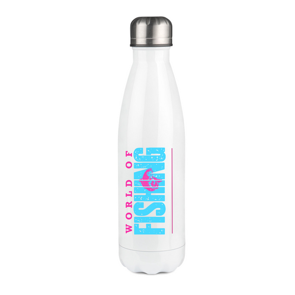 Thermos flask white "World of fishing" blue/pink