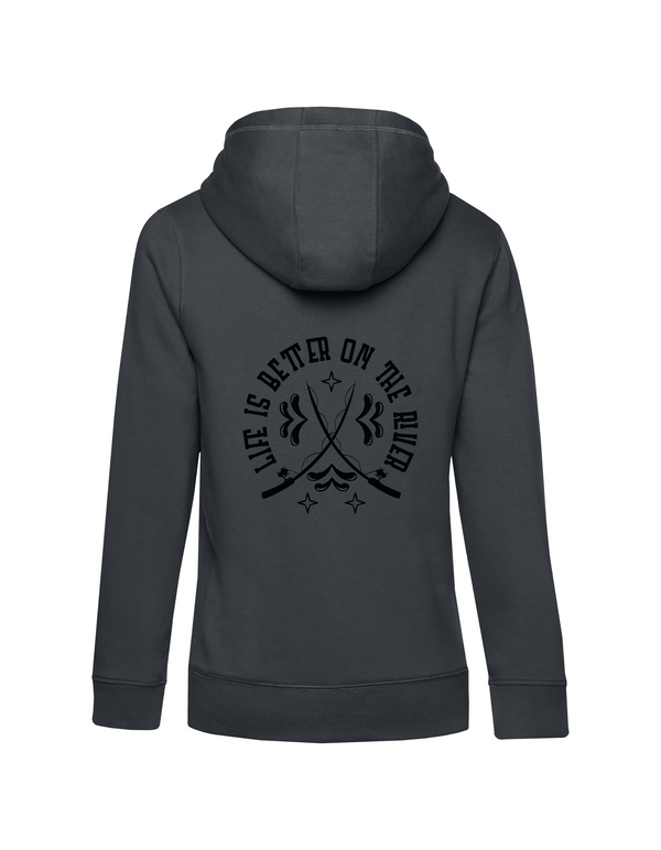 Women's zip hoodie "Fishing is my Passion" motif black/red