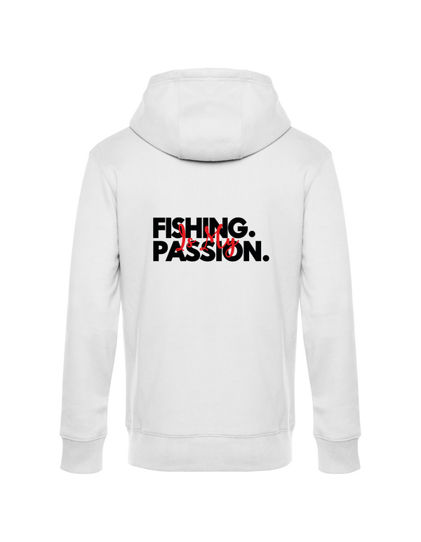 Zip-Hoodie Herren "Fishing is my Passion" Motiv Schwarz/Rot