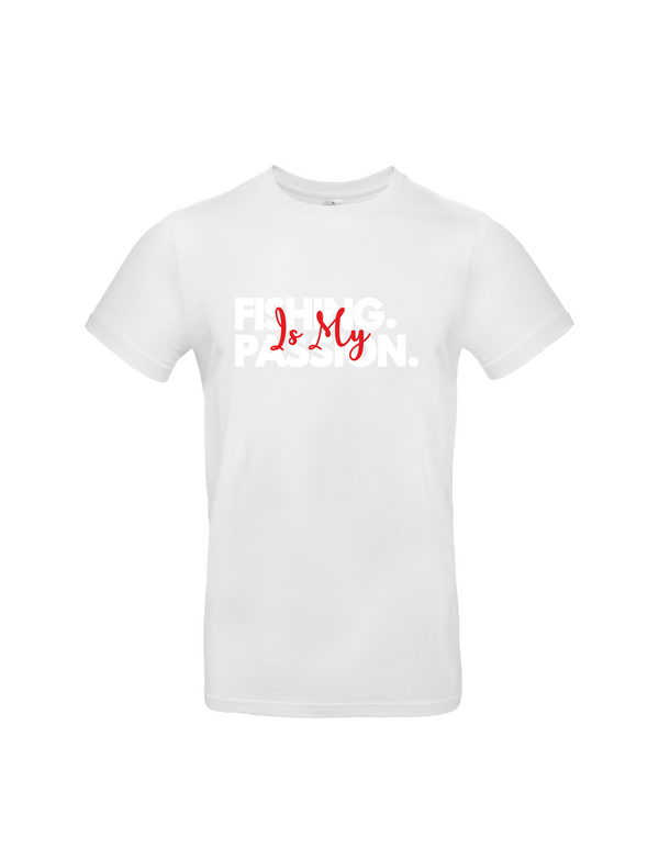 T-Shirt Herren "Fishing is my Passion" Motiv Weiß/Rot