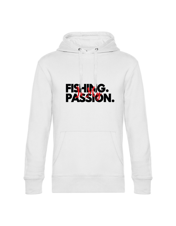 Hoodie Herren "Fishing is my Passion" Motiv Schwarz/Rot