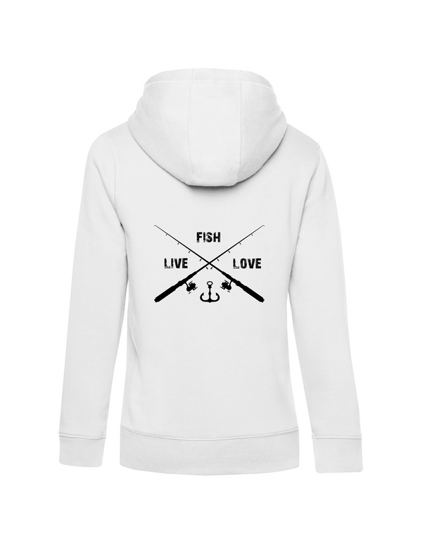 Sweat zippé à capuche femme motif "Fishing is my Passion" noir/rouge