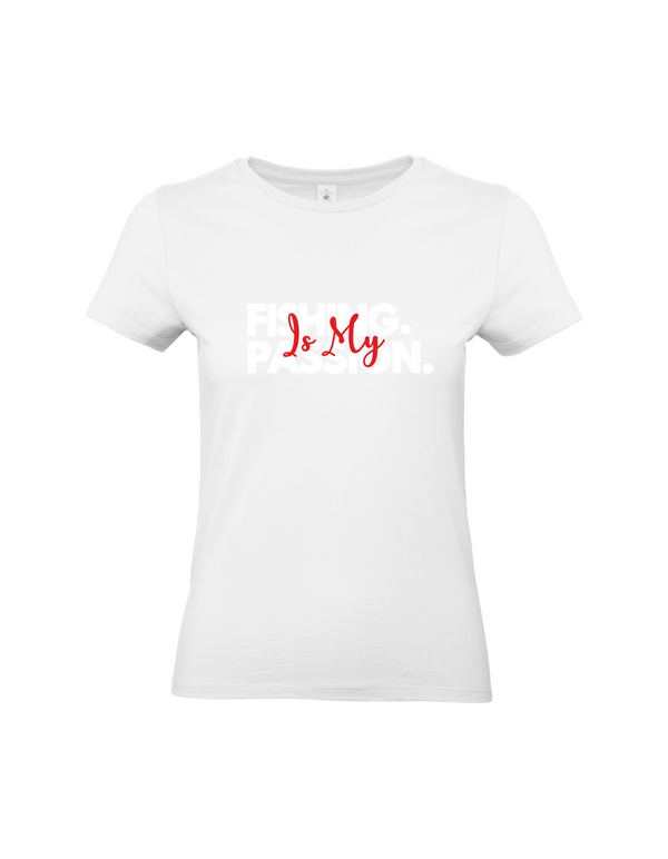 T-Shirt Damen "Fishing is my Passion" Motiv Weiß/Rot