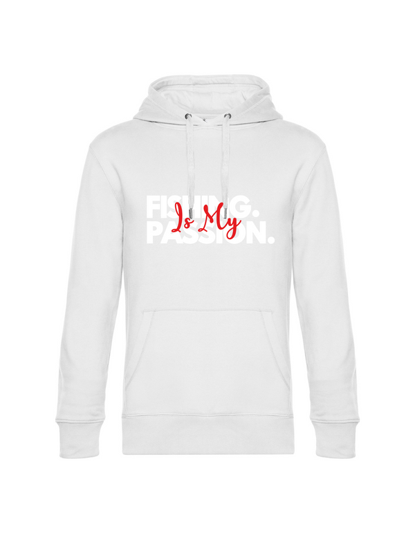 Hoodie Herren "Fishing is my Passion" Motiv Weiß/Rot