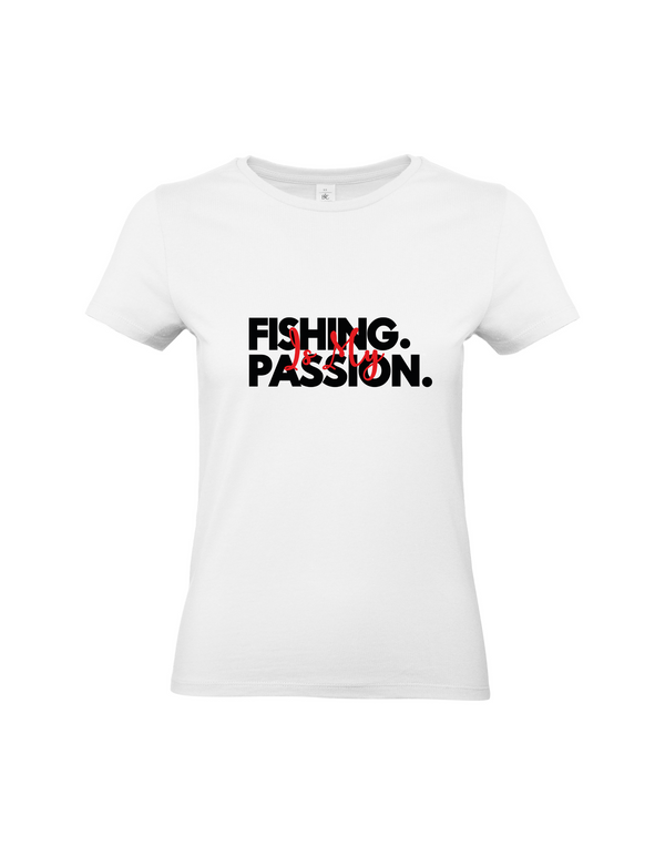 T-shirt femme motif "La pêche est ma passion" noir/rouge