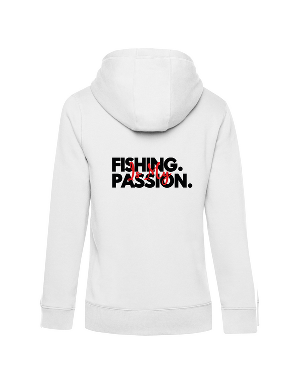 Zip-Hoodie Damen "Fishing is my Passion" Motiv Schwarz/Rot