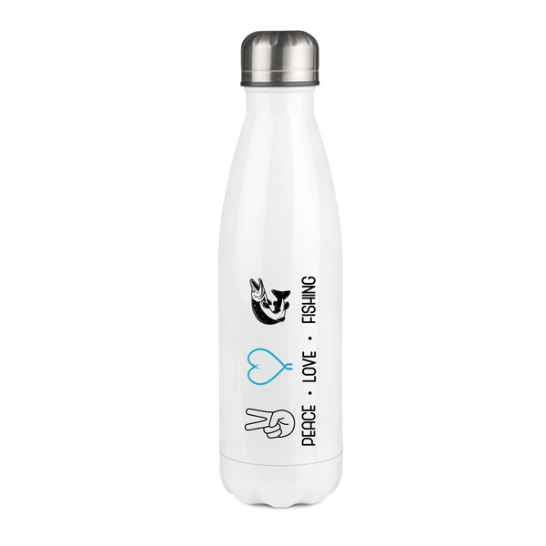 Thermosflasche weiß "Peace.Love.Fishing" blaues Herz