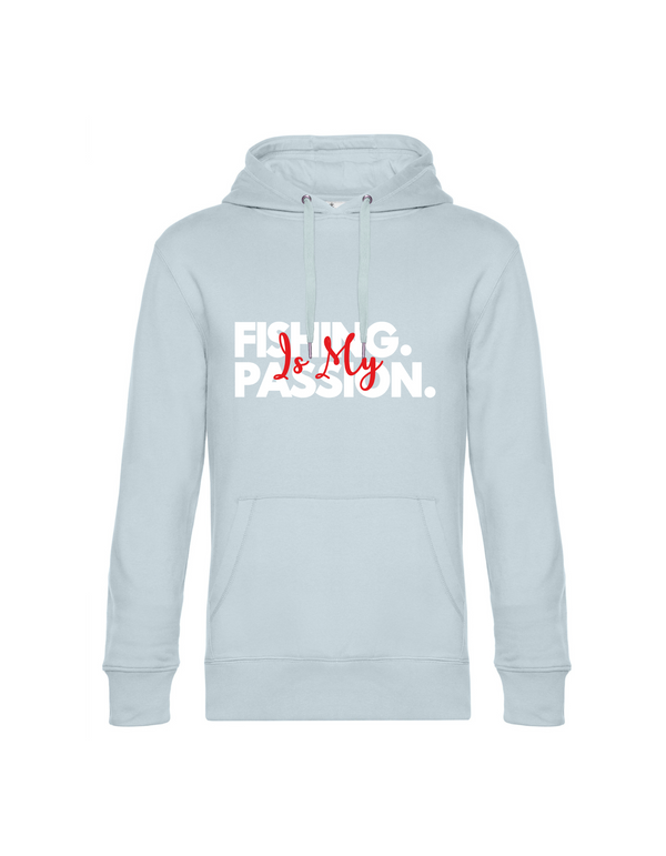 Hoodie Herren "Fishing is my Passion" Motiv Weiß/Rot