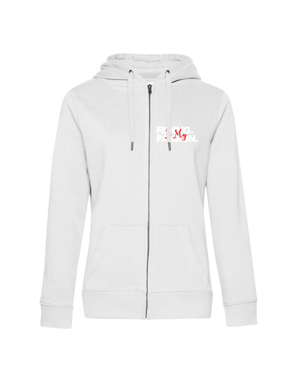 Zip-Hoodie Damen "Fishing is my Passion" Motiv Weiß/Rot