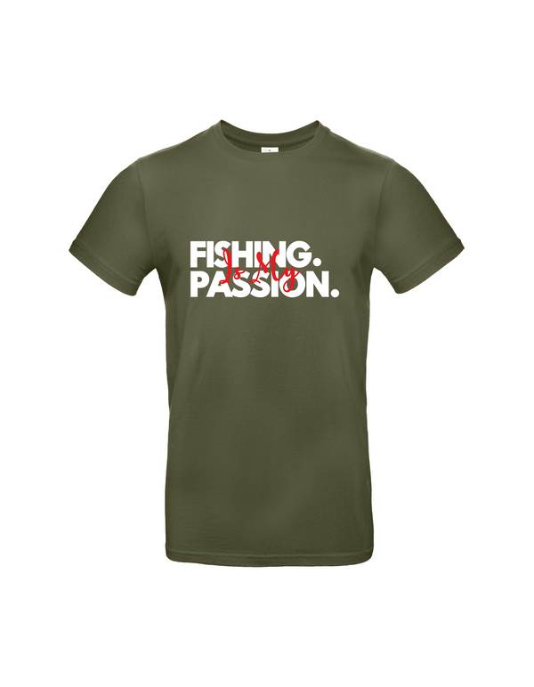 Men's T-shirt "Fishing is my Passion" motif white/red