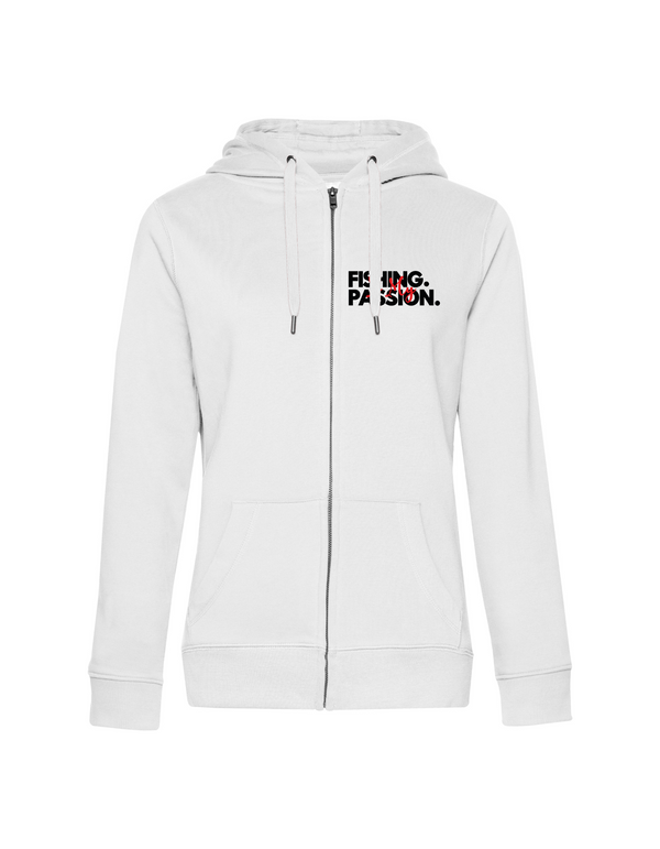 Zip-Hoodie Damen "Fishing is my Passion" Motiv Schwarz/Rot