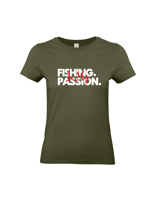 T-Shirt Damen "Fishing is my Passion" Motiv Weiß/Rot