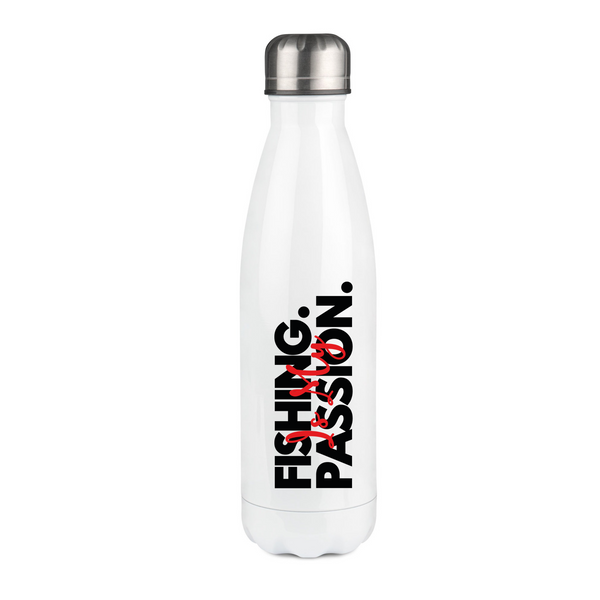 Thermosflasche weiß "Fishing is my passion" schwarzer Text