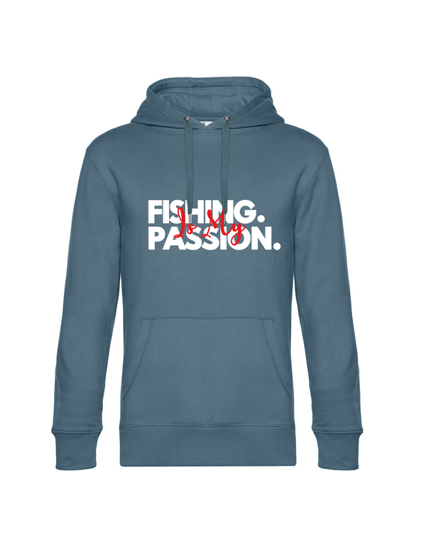 Hoodie Herren "Fishing is my Passion" Motiv Weiß/Rot