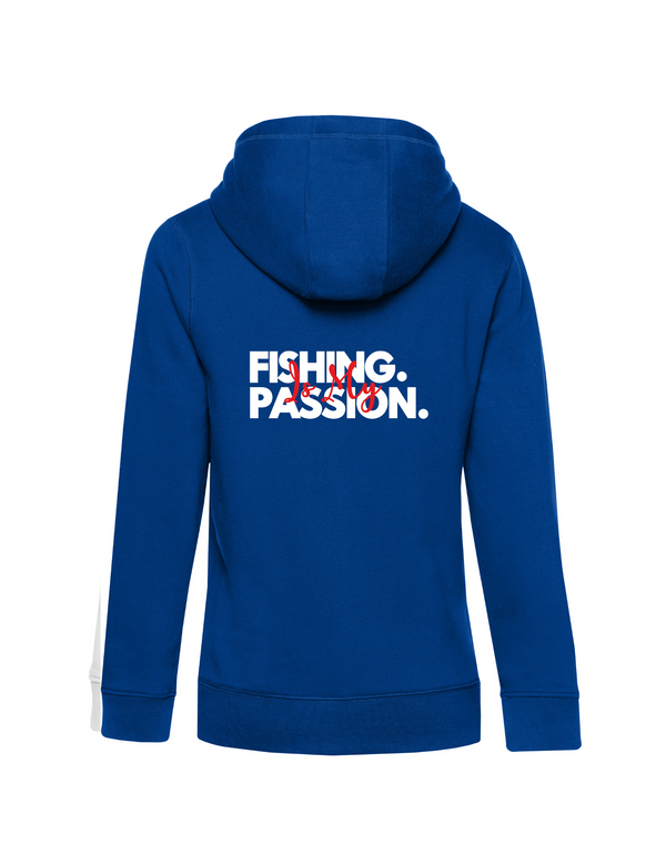 Zip-Hoodie Damen "Fishing is my Passion" Motiv Weiß/Rot