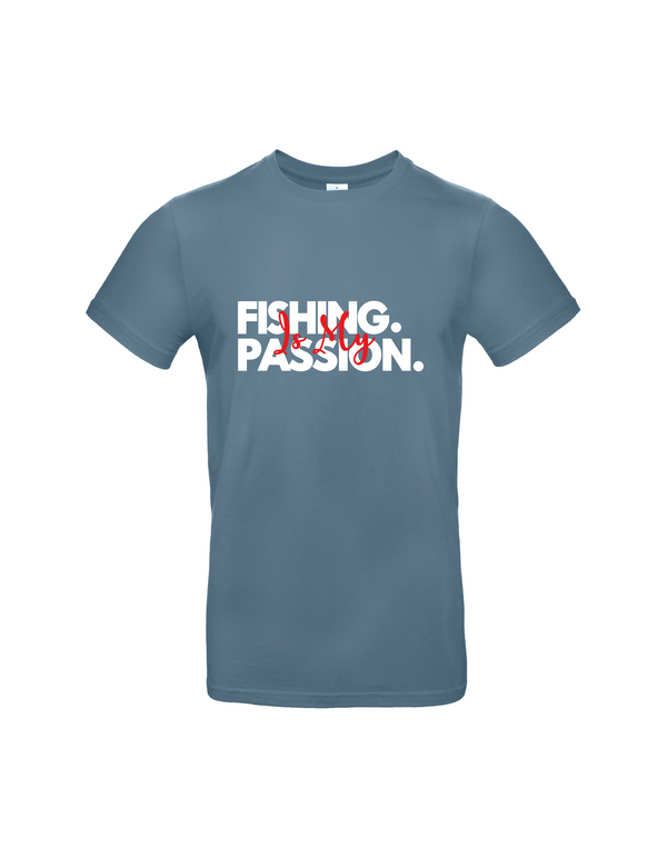 T-Shirt Herren "Fishing is my Passion" Motiv Weiß/Rot