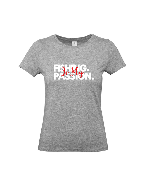 T-Shirt Damen "Fishing is my Passion" Motiv Weiß/Rot