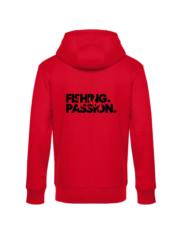 Zip-Hoodie Herren "Fishing is my Passion" Motiv Schwarz/Rot