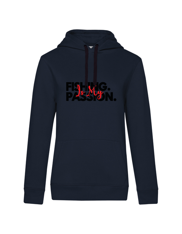 Hoodie Damen "Fishing is my Passion" Motiv Schwarz/Rot