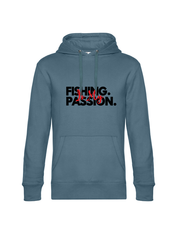 Sweat à capuche homme "Fishing is my Passion" motif noir/rouge