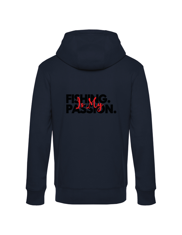 Zip-Hoodie Herren "Fishing is my Passion" Motiv Schwarz/Rot