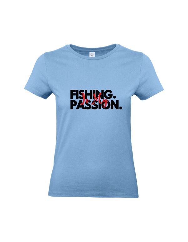 T-shirt femme motif "La pêche est ma passion" noir/rouge