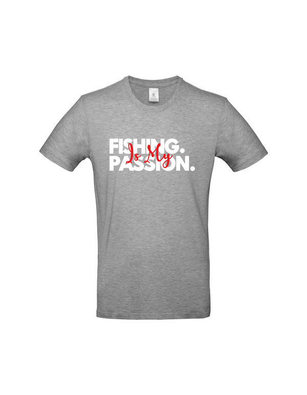 T-Shirt Herren "Fishing is my Passion" Motiv Weiß/Rot