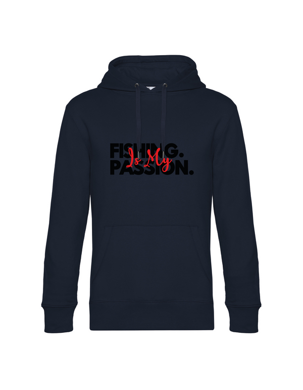 Hoodie Herren "Fishing is my Passion" Motiv Schwarz/Rot