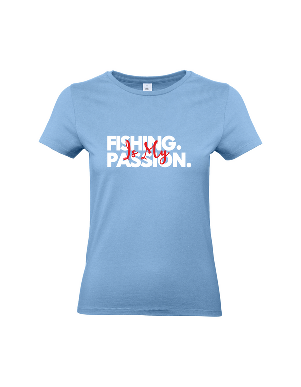 T-Shirt Damen "Fishing is my Passion" Motiv Weiß/Rot