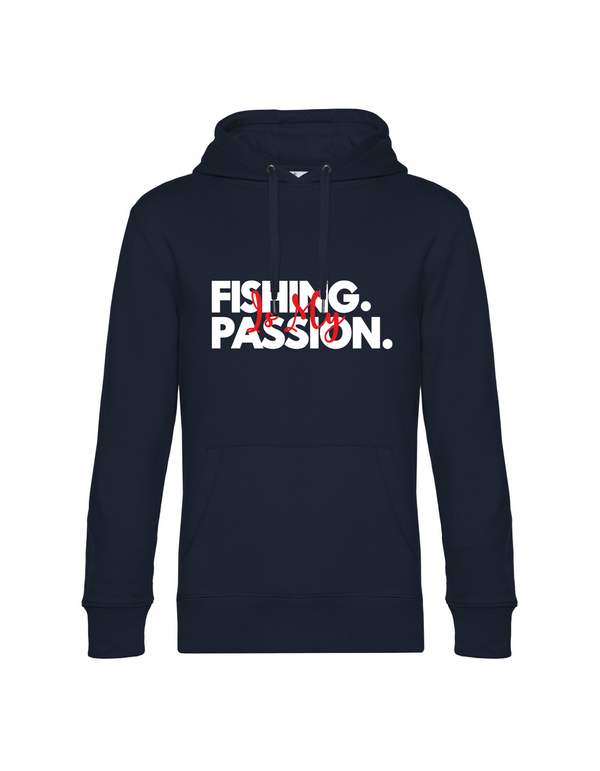 Hoodie Herren "Fishing is my Passion" Motiv Weiß/Rot