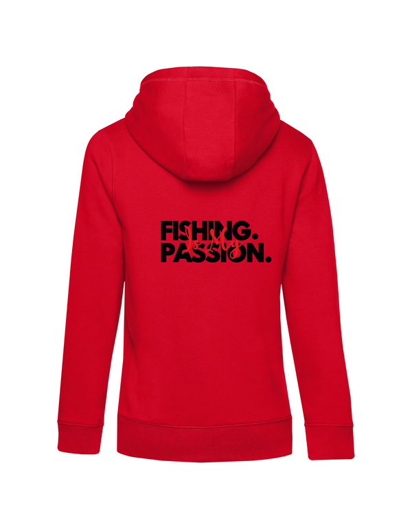 Zip-Hoodie Damen "Fishing is my Passion" Motiv Schwarz/Rot