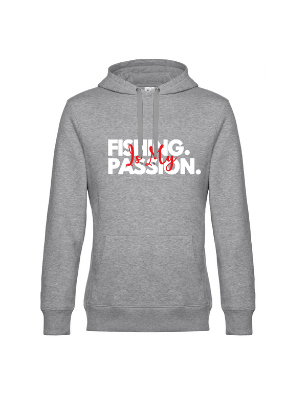 Hoodie Herren "Fishing is my Passion" Motiv Weiß/Rot