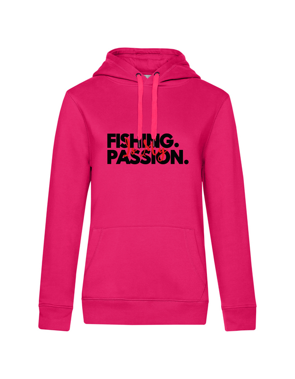 Sweat à capuche femme motif "Fishing is my Passion" noir/rouge