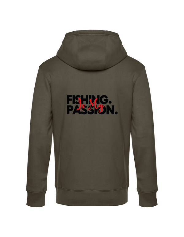 Zip-Hoodie Herren "Fishing is my Passion" Motiv Schwarz/Rot