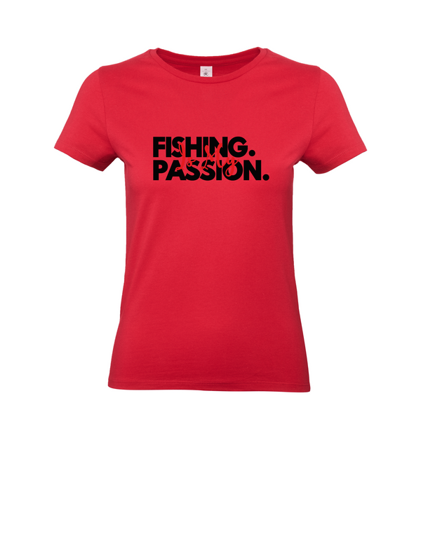 T-shirt femme motif "La pêche est ma passion" noir/rouge