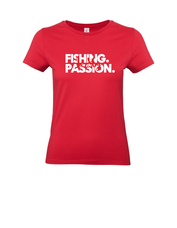 T-Shirt Damen "Fishing is my Passion" Motiv Weiß/Rot